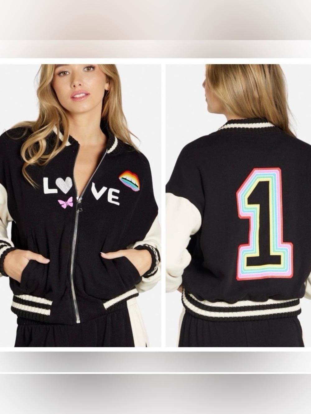 Lauren Moshi Black 'LOVE' Bomber Jacket Tasha “1”crystals pant set